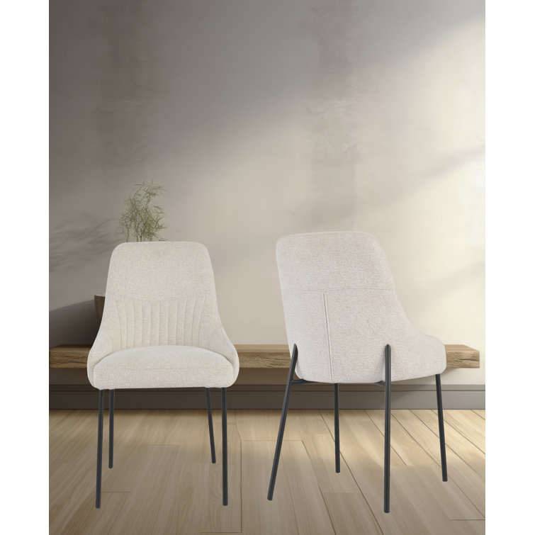 Beige Boucle Upholstered Metal Frame Side Chairs, Set of 2
