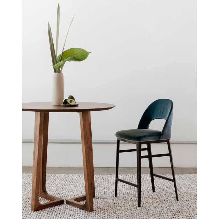 Teal Upholstered Steel Frame Counter Stool with Low Back