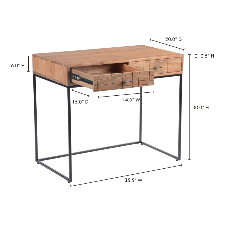 Atelier Natural Acacia Wood Desk with Iron Frame and Dual Drawers
