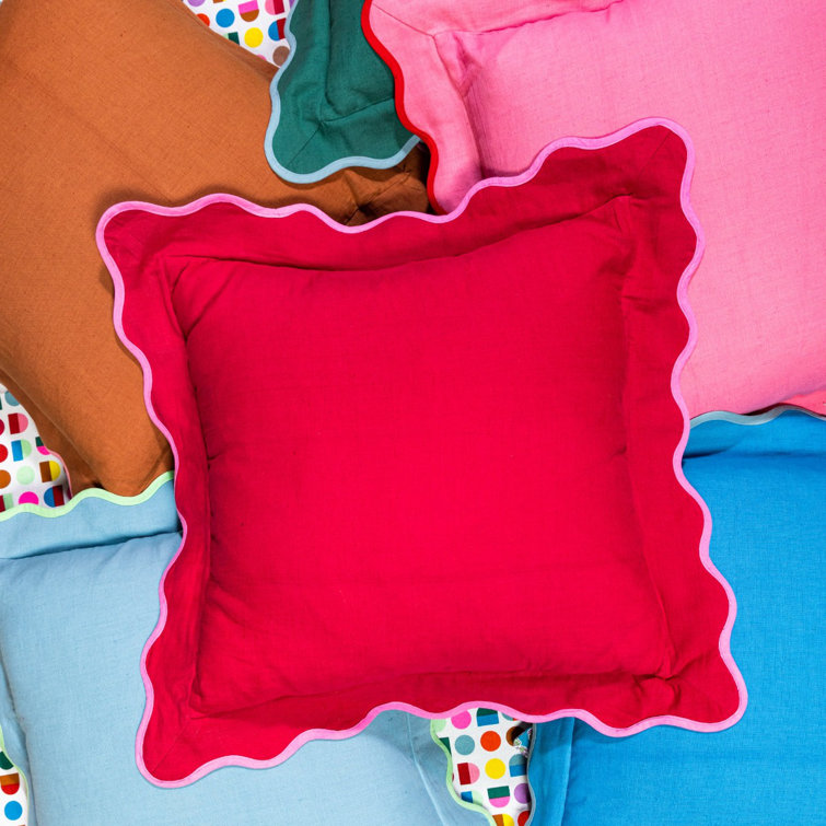 Darcy Wine and Neon Pink Scalloped Linen Throw Pillow