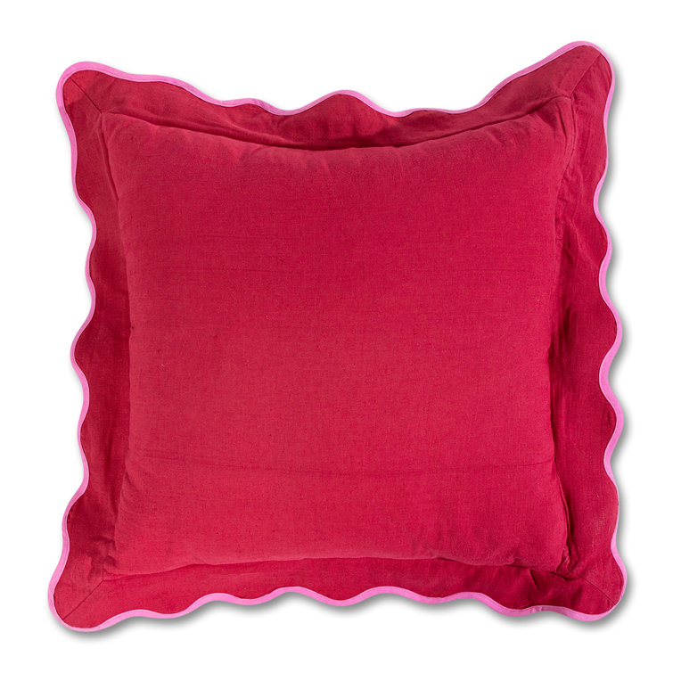 Darcy Wine and Neon Pink Scalloped Linen Throw Pillow