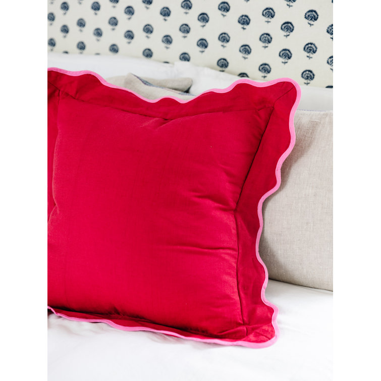 Darcy Wine and Neon Pink Scalloped Linen Throw Pillow