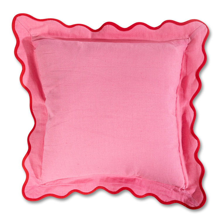 Light Pink and Cherry Scalloped Edge Cotton Throw Pillow