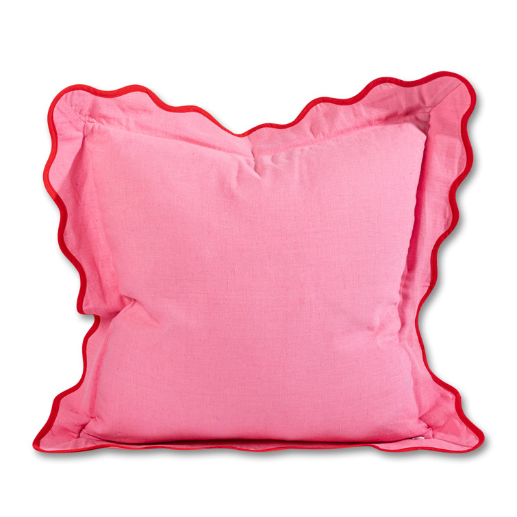 Light Pink and Cherry Scalloped Edge Cotton Throw Pillow
