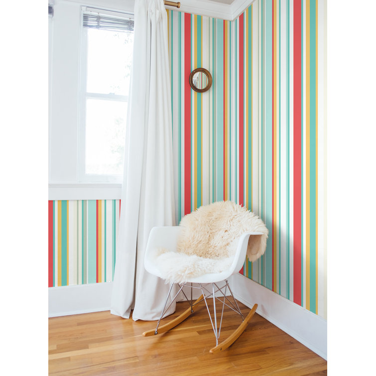 Teal and Cherry Striped Removable Washable Wallpaper
