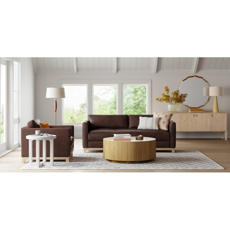 Natural Round Wood Grain Coffee Table with Wheels