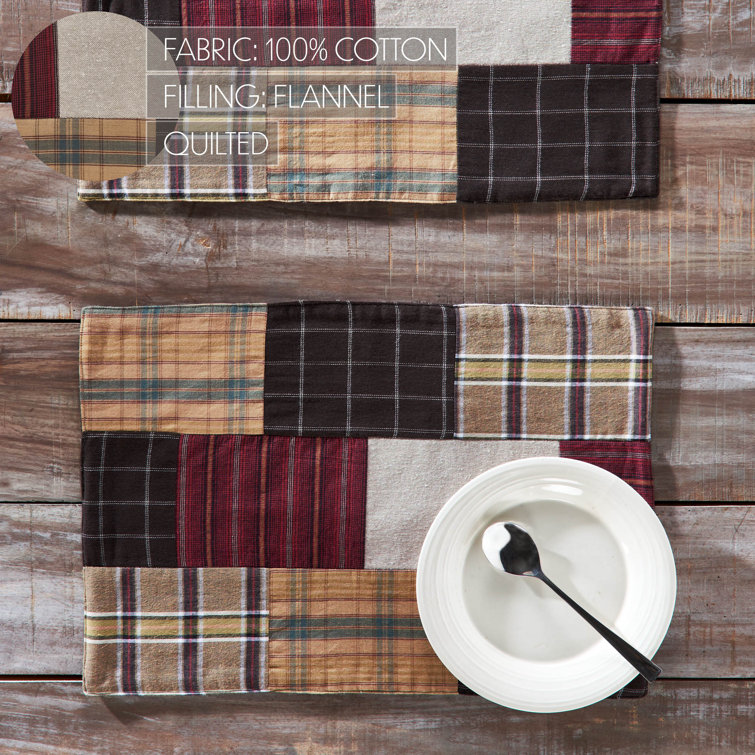 Wyatt Crimson and Plaid Cotton Patchwork Placemats 13x19 Set of 2