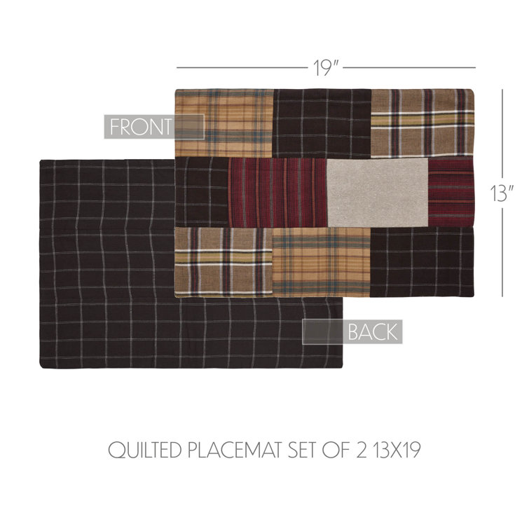 Wyatt Crimson and Plaid Cotton Patchwork Placemats 13x19 Set of 2