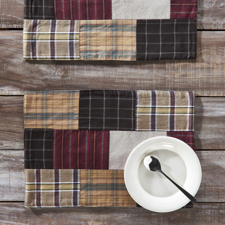 Wyatt Crimson and Plaid Cotton Patchwork Placemats 13x19 Set of 2