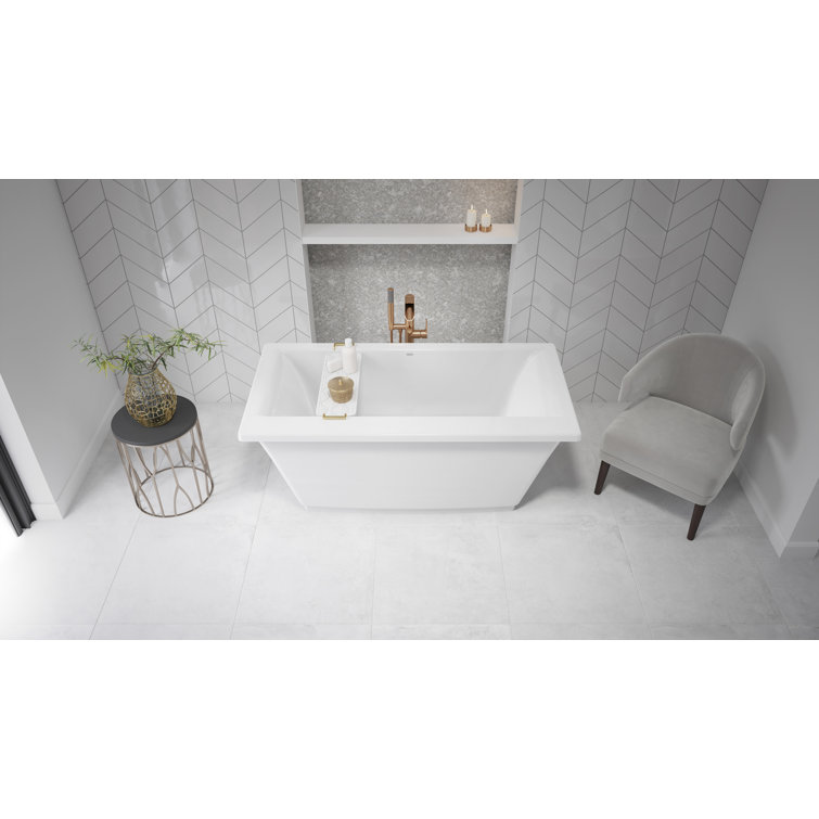 Fia 62" x 32" Freestanding White Acrylic Soaking Bathtub