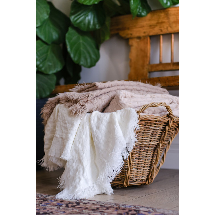 White Acrylic Basket Weave Baby Throw Blanket