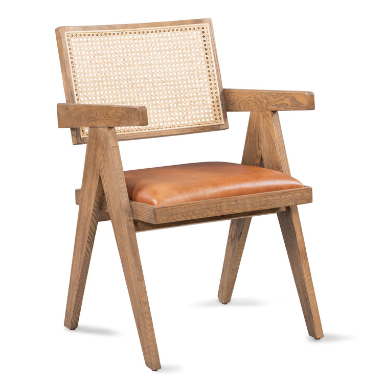 Douglas Tan Genuine Leather and Rattan Dining Chair