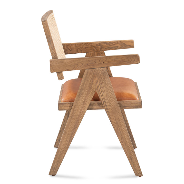 Douglas Tan Genuine Leather and Rattan Dining Chair