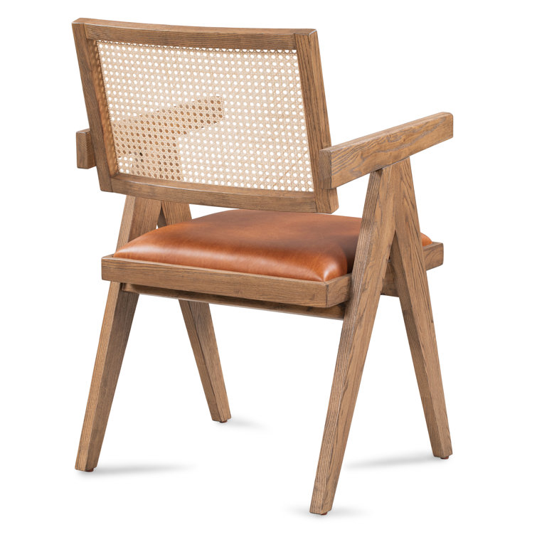 Douglas Tan Genuine Leather and Rattan Dining Chair