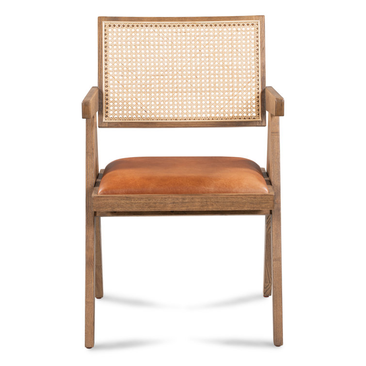 Douglas Tan Genuine Leather and Rattan Dining Chair