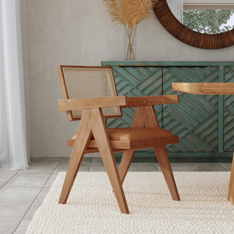 Douglas Tan Genuine Leather and Rattan Dining Chair