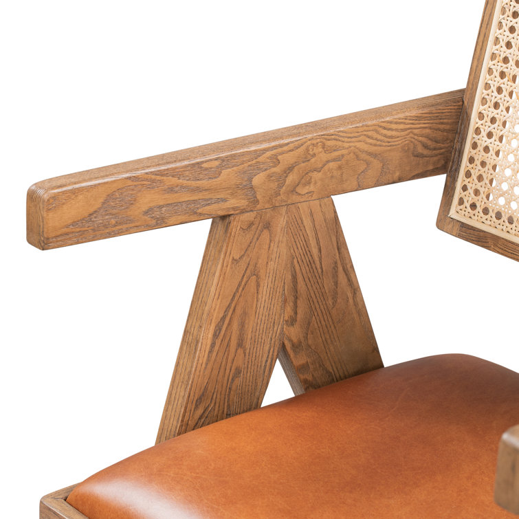 Douglas Tan Genuine Leather and Rattan Dining Chair