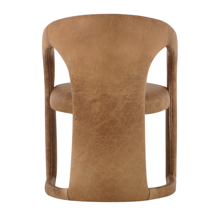 Low Brown Genuine Leather Arm Chair with Solid Wood Frame