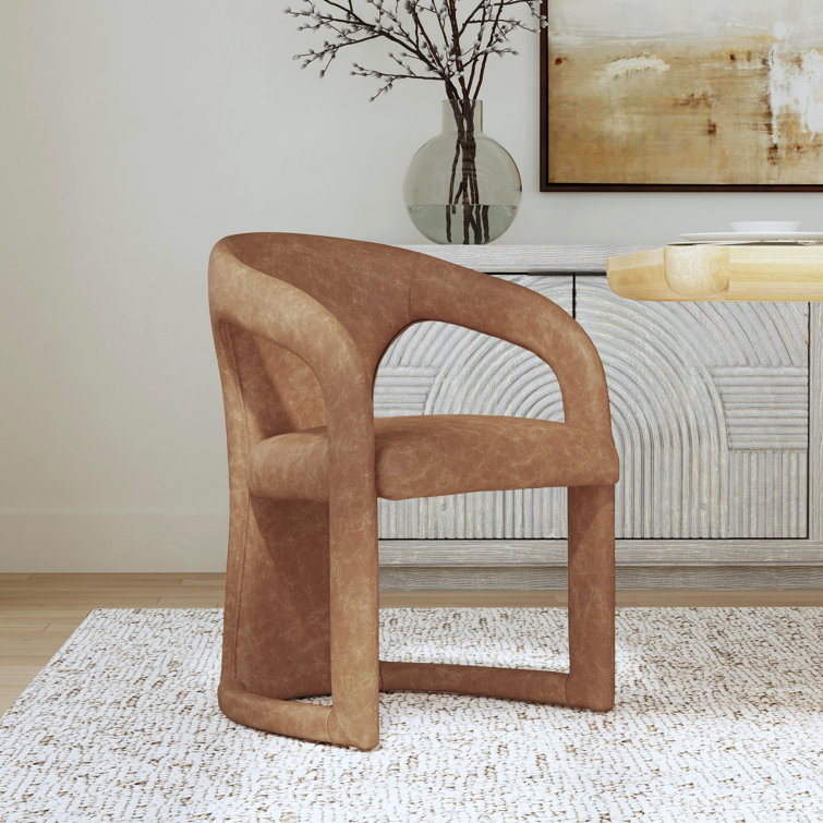 Low Brown Genuine Leather Arm Chair with Solid Wood Frame