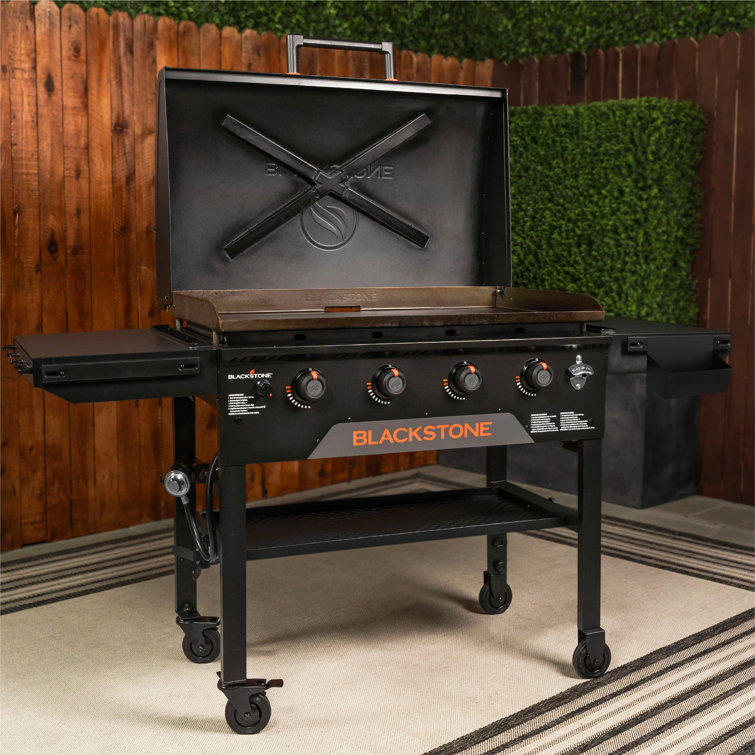 Black Stainless Steel 36" Cart Style Griddle with Hood