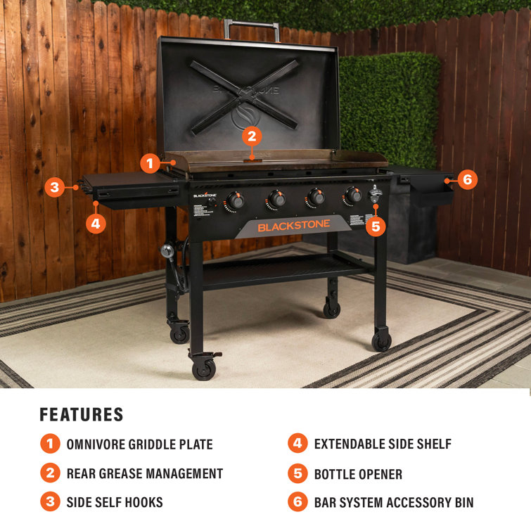Black Stainless Steel 36" Cart Style Griddle with Hood