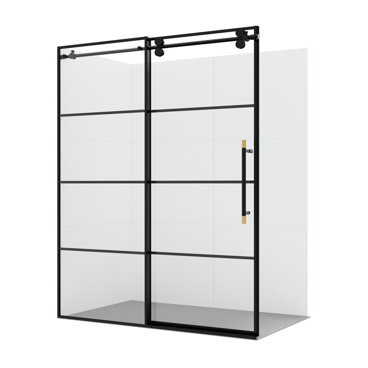 Losar 64" Matte Black Stainless Steel Sliding Shower Door