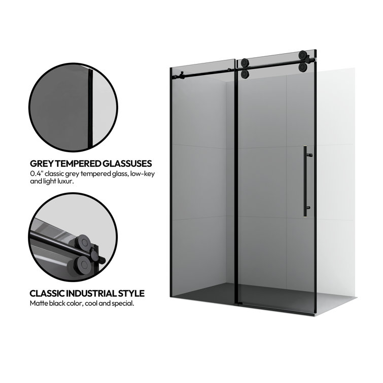 Echarri 48" W x 78" H Matte Black Frameless Sliding Shower Door