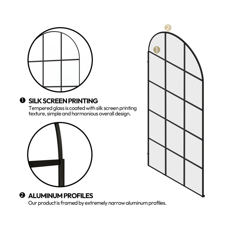 Arched Matte Black and Clear Glass Frameless Shower Door