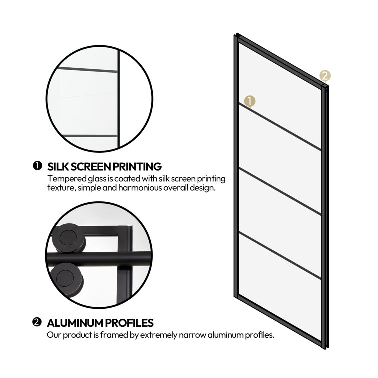 Losar 68'' Matte Black Framed Rectangle Shower Enclosure
