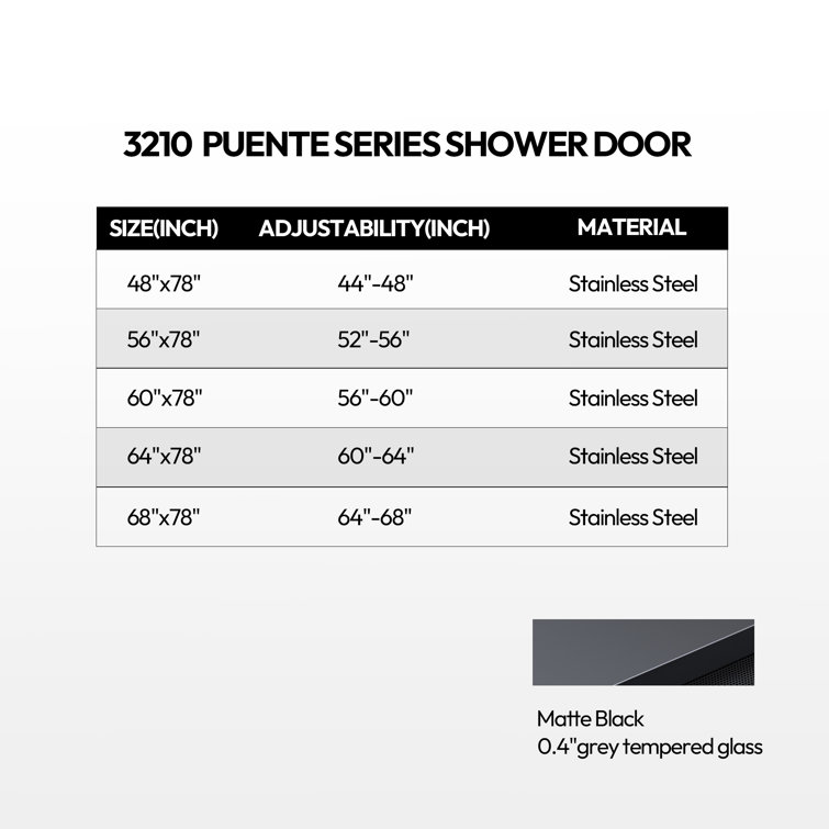 Echarri 48" W x 78" H Matte Black Frameless Sliding Shower Door