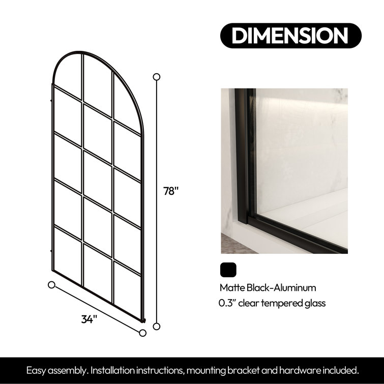 Arched Matte Black and Clear Glass Frameless Shower Door