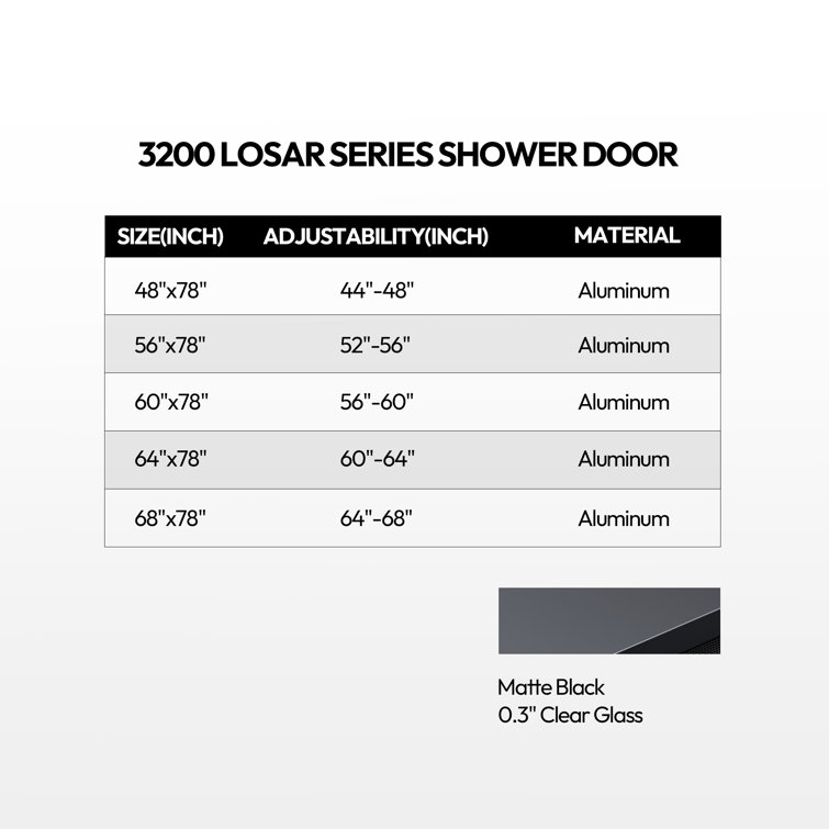 Losar Matte Black Stainless Steel Sliding Shower Door
