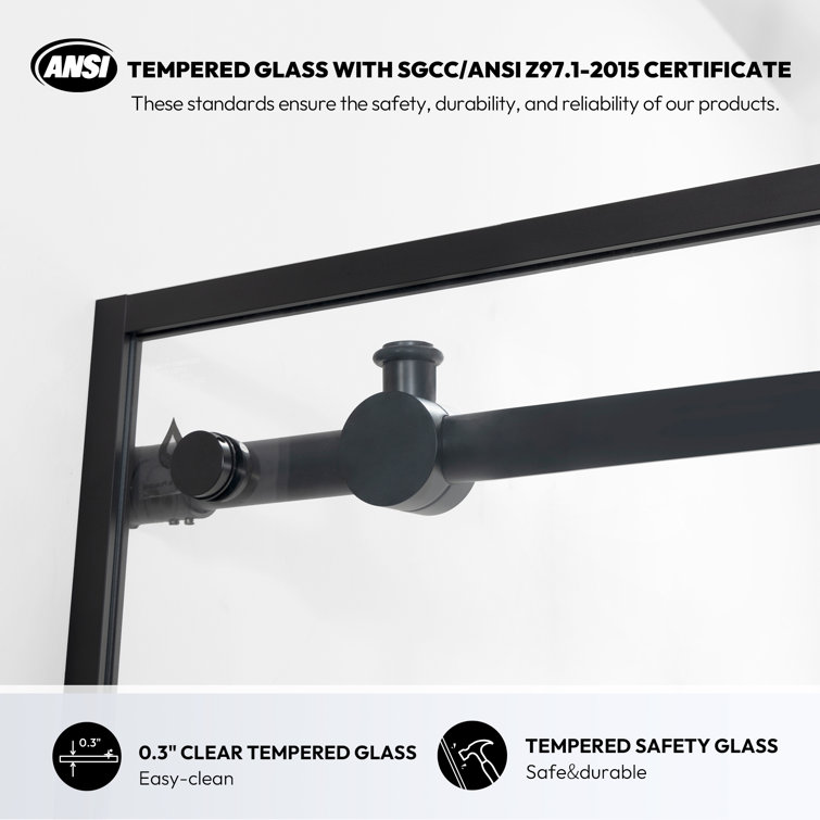 Losar 48'' Black Framed Rectangle Shower Enclosure with Sliding Door