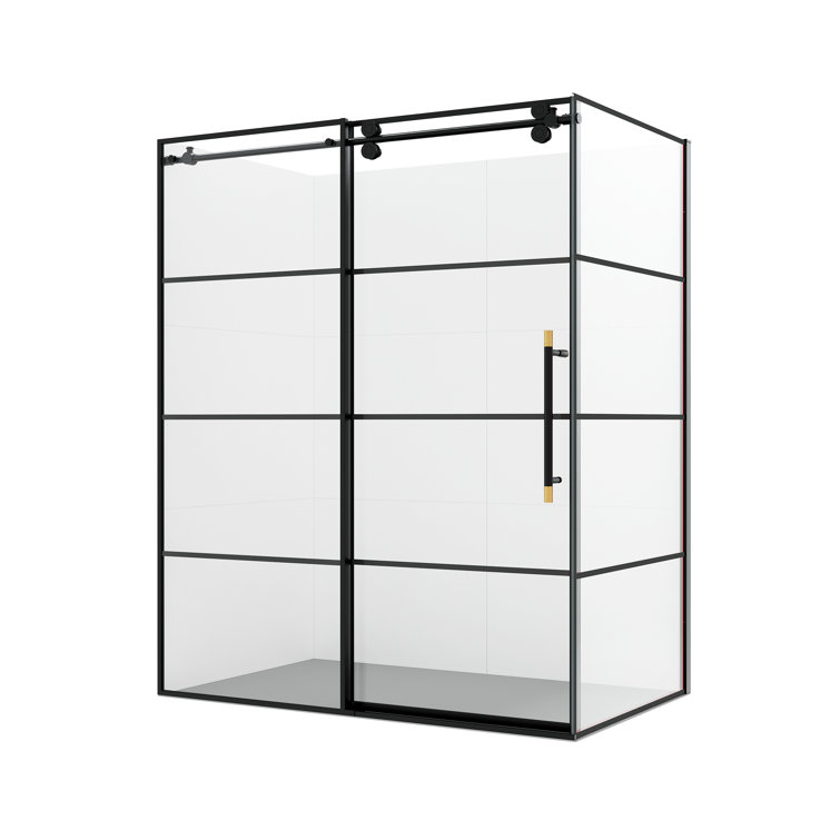 Losar 68'' Matte Black Framed Rectangle Shower Enclosure