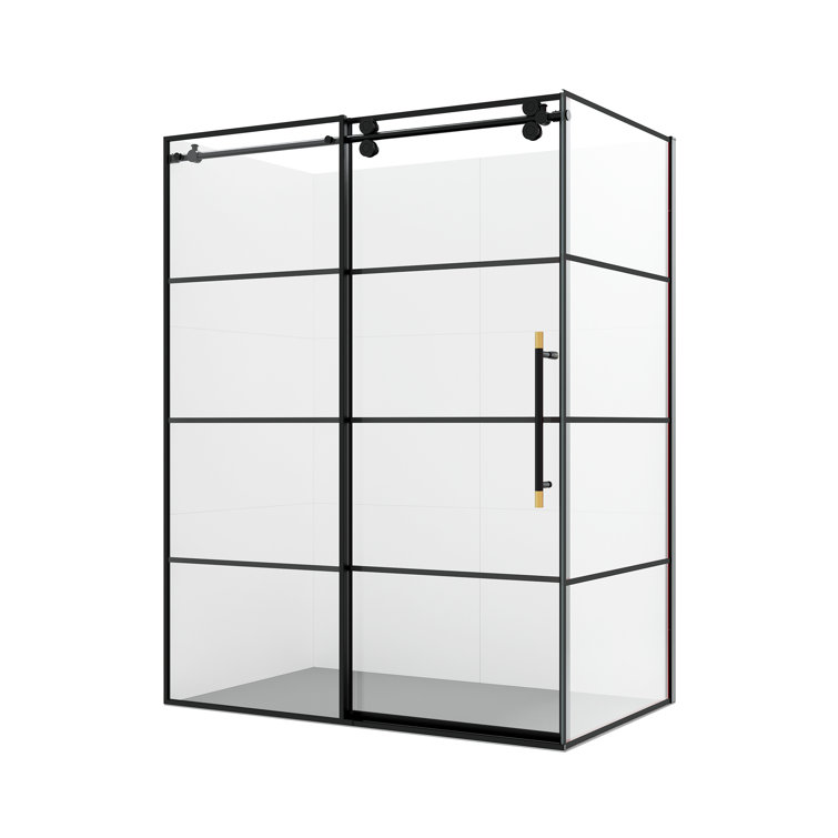 Losar 60" Matte Black Sliding Shower Enclosure with Tempered Glass