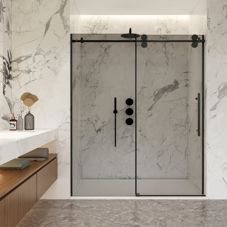 Echarri Matte Black Stainless Steel Frameless Sliding Shower Door