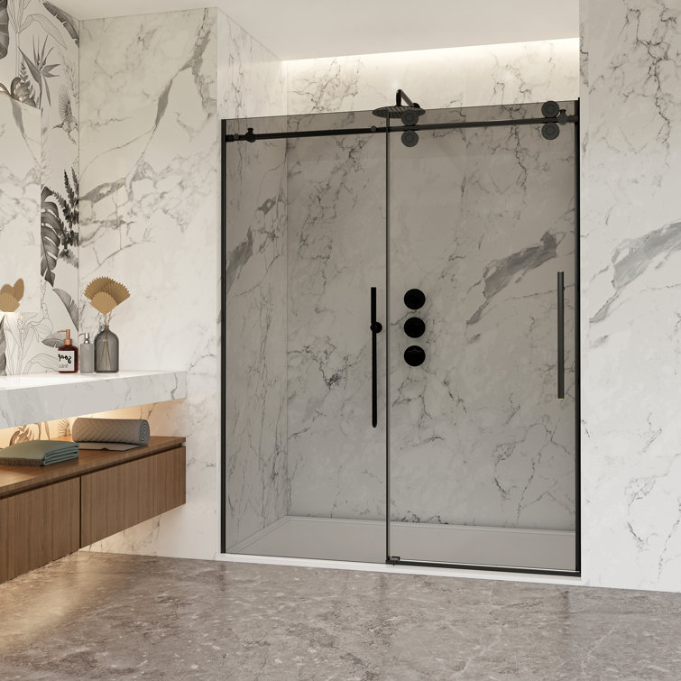 Echarri 64" Wide Matte Black Frameless Sliding Shower Door