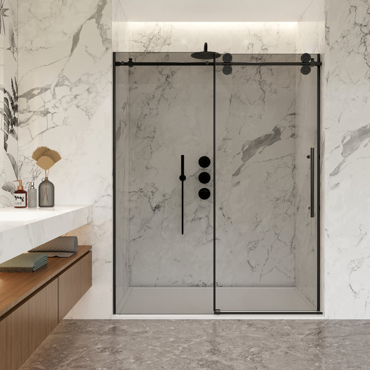 Echarri 64" Wide Matte Black Frameless Sliding Shower Door