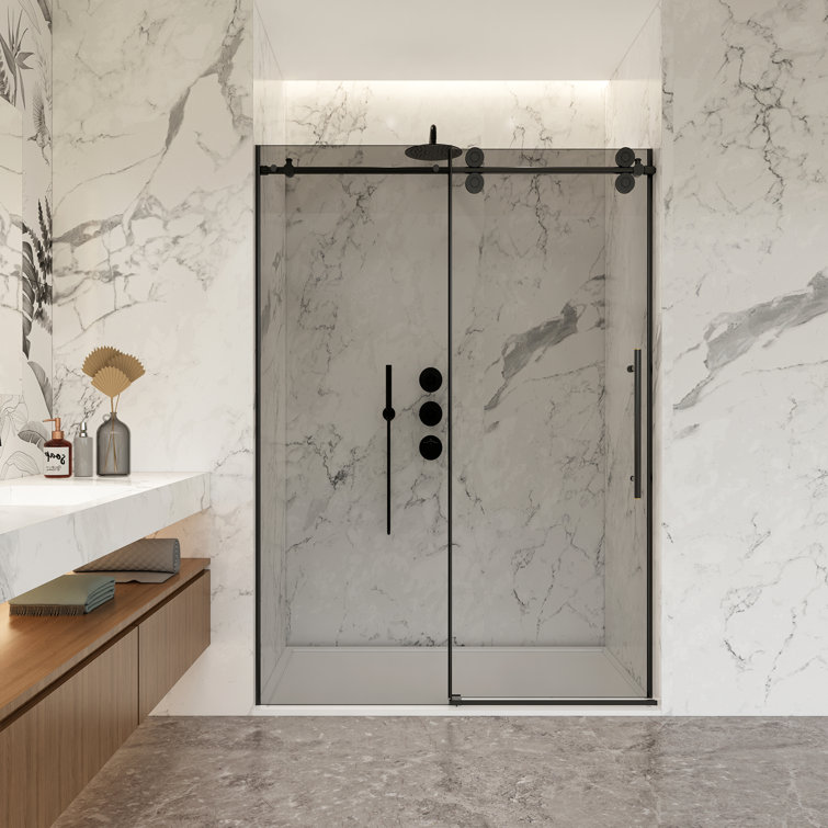 Echarri 48" W x 78" H Matte Black Frameless Sliding Shower Door