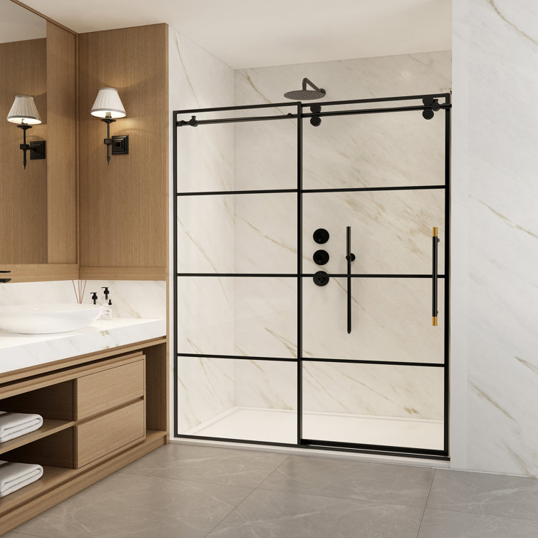 Losar Matte Black Stainless Steel Sliding Shower Door