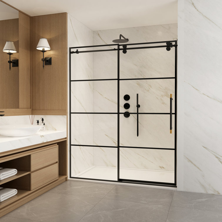 Losar 64" Matte Black Stainless Steel Sliding Shower Door