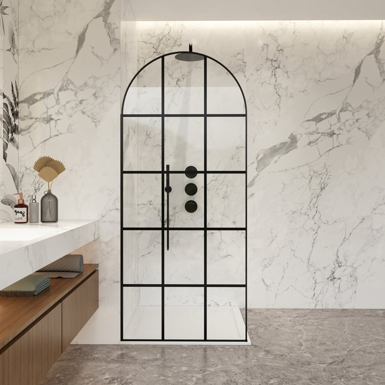 Arched Matte Black and Clear Glass Frameless Shower Door