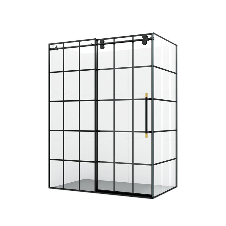 Puente 60'' Matte Black Framed Rectangle Shower Enclosure