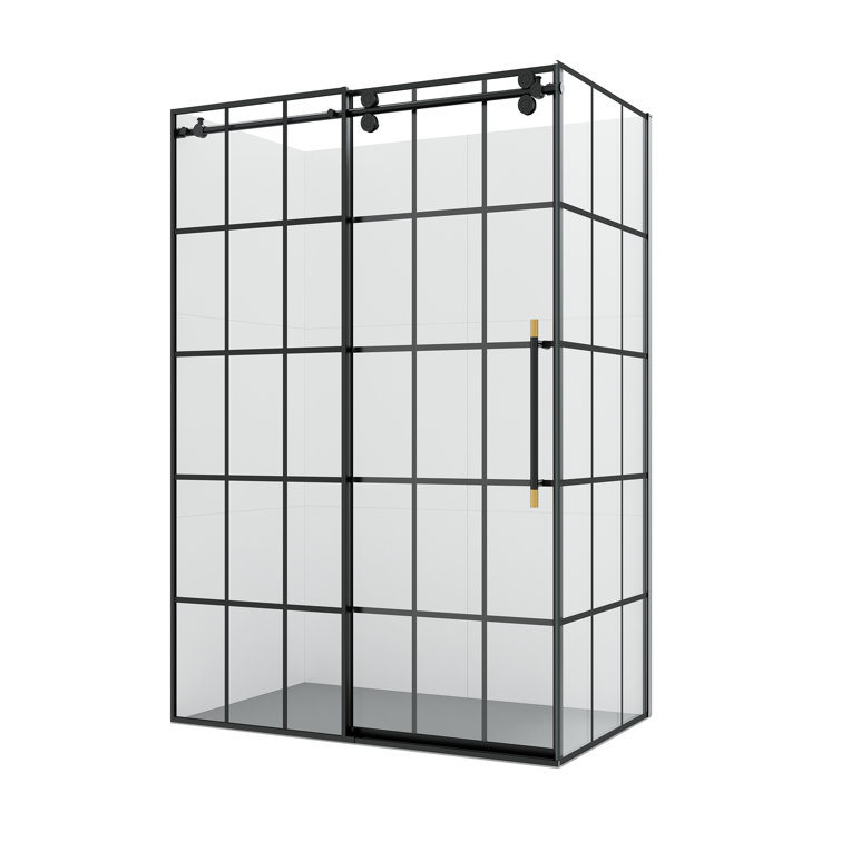 Puente 48'' Matte Black Framed Rectangle Shower Enclosure