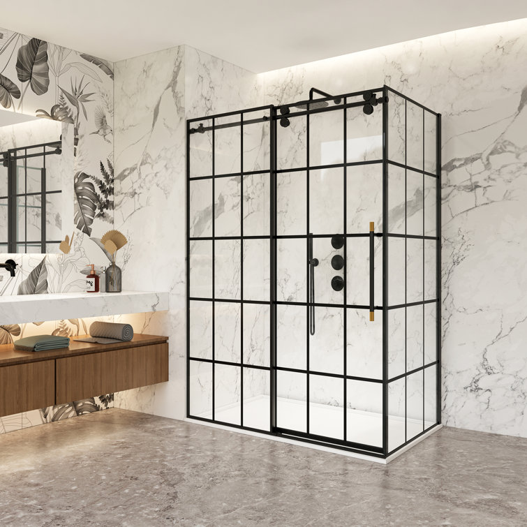 Puente 48'' Matte Black Framed Rectangle Shower Enclosure
