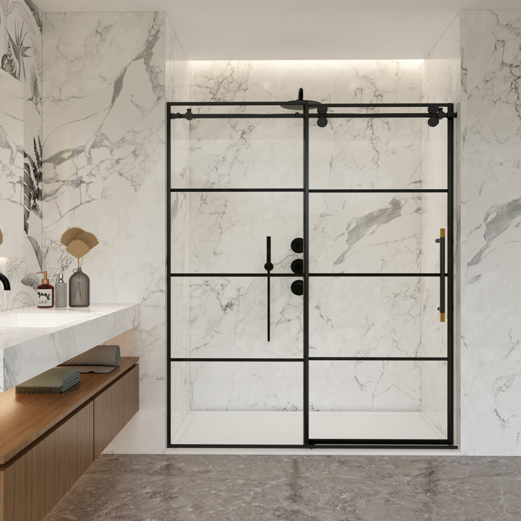 Losar Matte Black Stainless Steel Sliding Shower Door