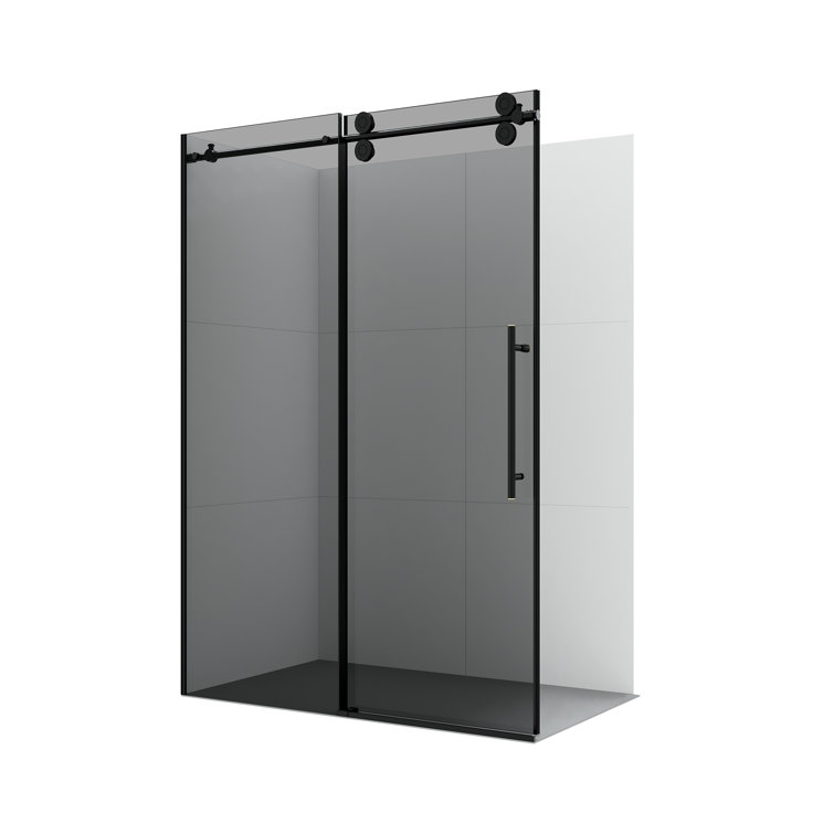 Echarri 48" W x 78" H Matte Black Frameless Sliding Shower Door