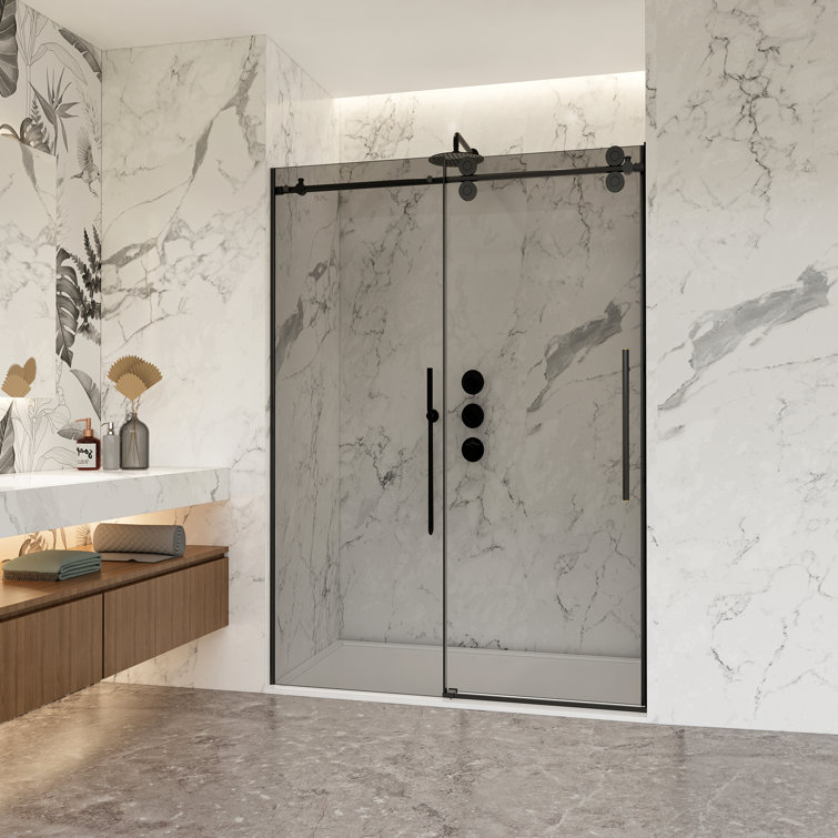 Echarri 48" W x 78" H Matte Black Frameless Sliding Shower Door