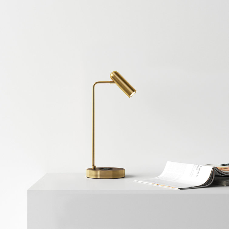 AdessoCharge 17" Antique Brass LED Desk Lamp with Wireless Charging