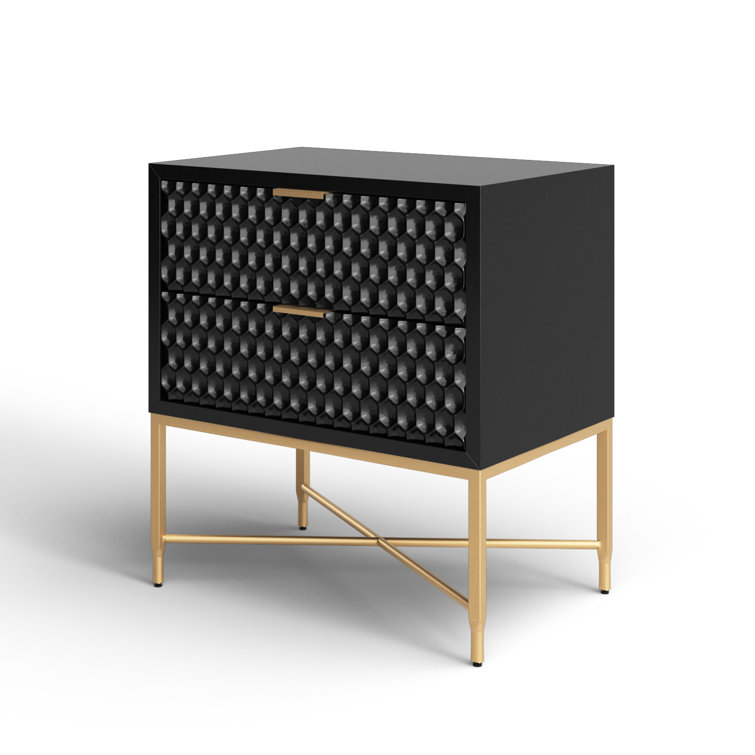 Black Pearl Mahogany 2-Drawer Nightstand with Gold Accents